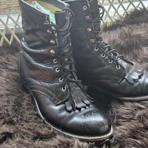 Laredo Black Leather Lace Up Kiltie Boots Size 9